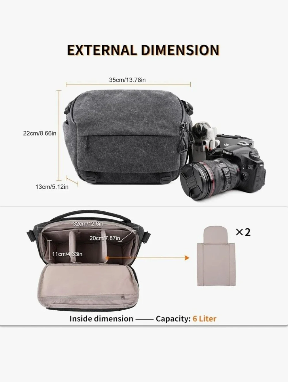 TULLIO Camera Bag Crossbody, 6L Waterproof Sling Bag